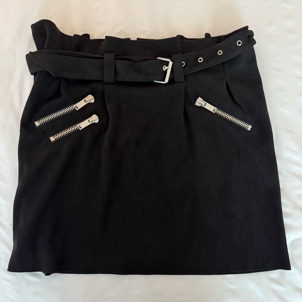 Zara Black Mini Skirt with Belt and Silver Zippers